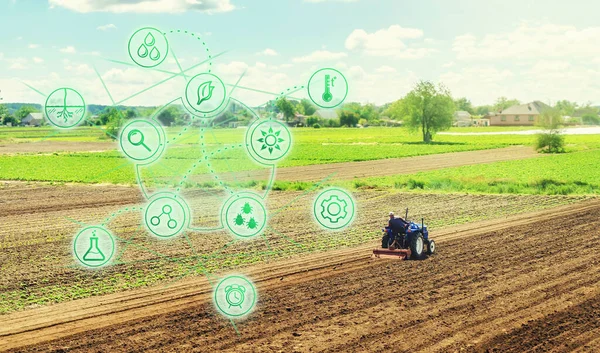 Futurystyczny Piktogram Innowacyjnej Technologii Rolnik Ciągniku Nauka Agronomii Startupy Rolnicze — Zdjęcie stockowe