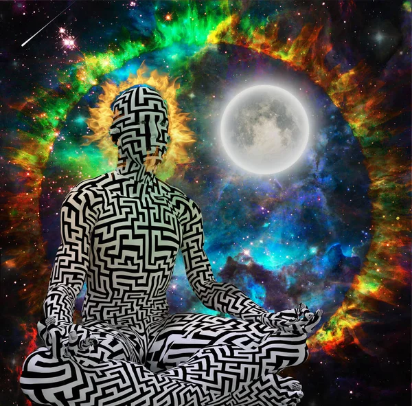 Abstraktní Surrealistický Vesmír Ilustrace Lidské Meditace Prostoru — Stock fotografie