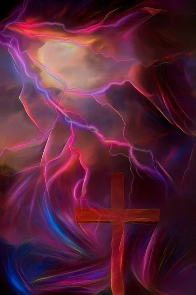 Lightnings Christian Cross Abstract Conceptual Illustration — Stock Photo, Image