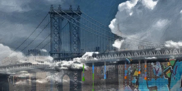 Manhattan Köprüsü Resim Çizimi — Stok fotoğraf