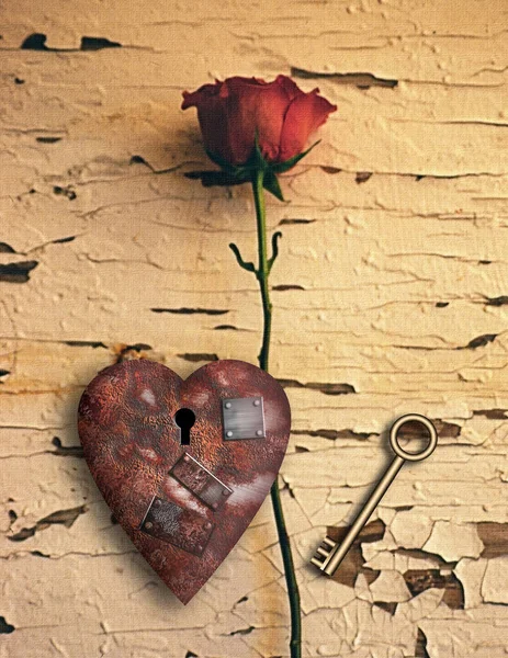 Rusted Love Rose Conceptual Creative Illustration — Stock Photo, Image