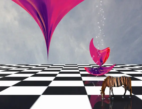 Pinkfarbene Materie Auf Dem Schachbrett Konzeptionelle Kreative Illustration — Stockfoto