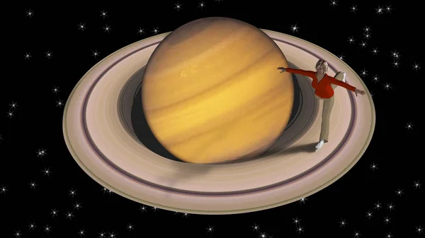 Patineur Artistique Sur Saturne Illustration Abstraite Conceptuelle — Photo