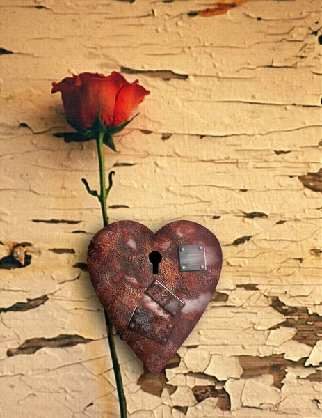Rusted Love Rose Conceptual Creative Illustration — Stock Photo, Image
