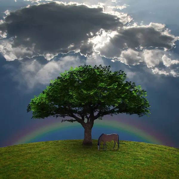 Horse Tree Colorful Image — Stock Photo, Image