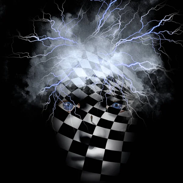 Checkered Face Conceptual Abstract Illustration — Stock Photo, Image
