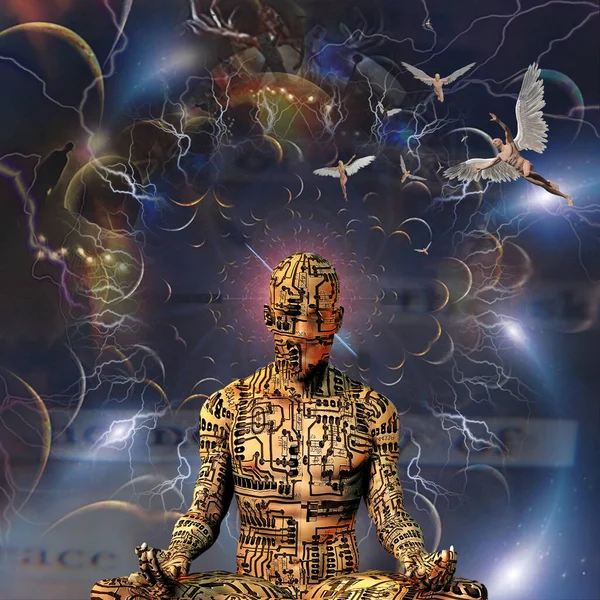 Cosmos Abstrait Surréaliste Illustration Méditation Humaine Dans Espace — Photo