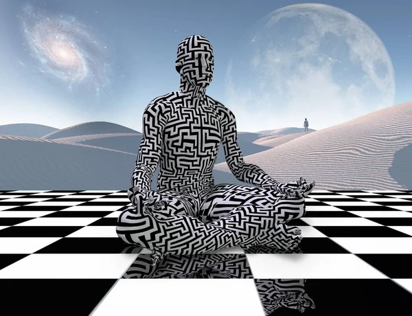 Arte Digital Abstrata Ilustração Corpo Homem Meditando — Fotografia de Stock