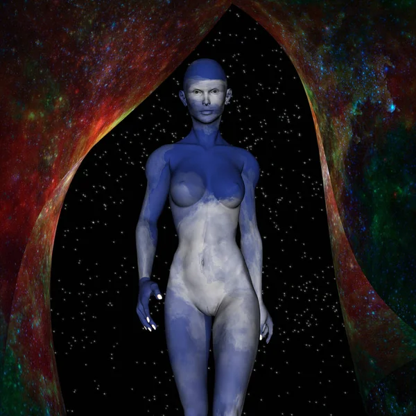 Futuristica Sky Woman Arte Digitale Illustrazione Figura Femminile — Foto Stock