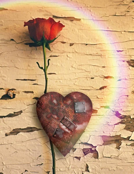 Rostige Liebe Mit Rose Konzeptionelle Kreative Illustration — Stockfoto