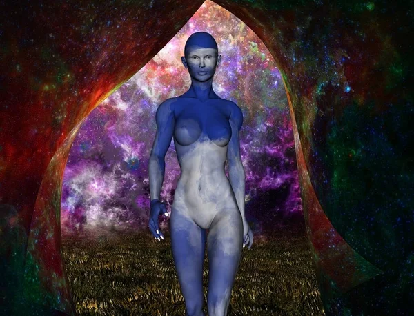 Futuristische Sky Woman Digitale Kunst Illustratie Van Vrouwelijke Figuur — Stockfoto