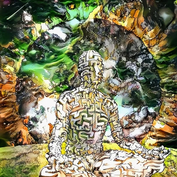 Abstrakte Digitale Kunst Illustration Des Meditierenden Menschlichen Körpers — Stockfoto