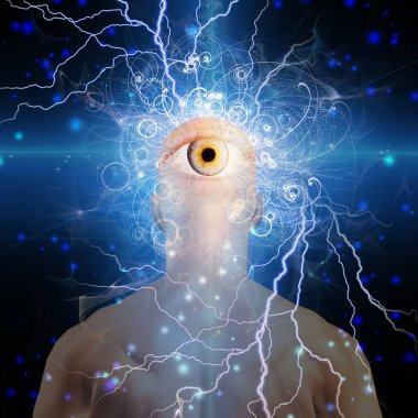 Gözü olan gerçek üstü bir adam, kavramsal soyut çizim