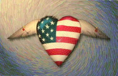 ABD kanatlı kalbi, renkli illüstrasyon 