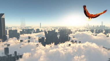 Gökyüzünde uçan kartal, renkli bir resim.