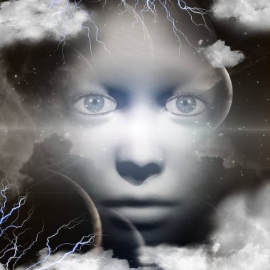 Tanrının yüzü, kavramsal soyut illüstrasyon