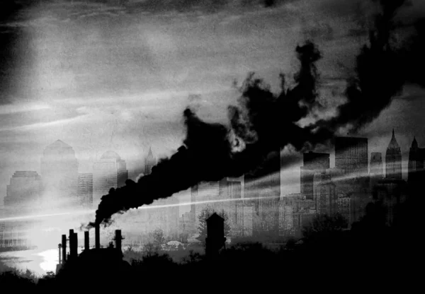 Komposiittikuvan Konseptikuva Smoke Manhattan — kuvapankkivalokuva