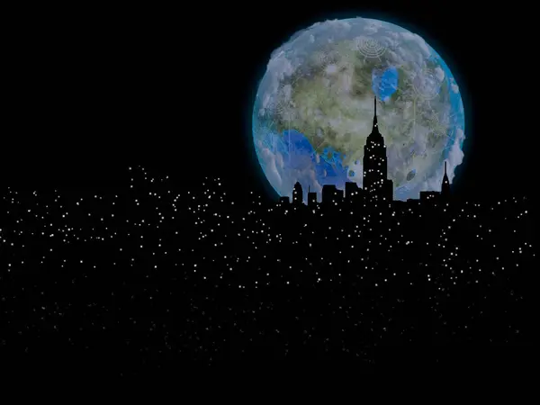 Lua Terraformada Sobre Manhattan Ilustração Abstrata Conceitual — Fotografia de Stock