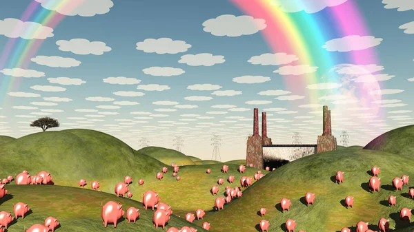Los Cerdos Mueven Como Lemmings Ilustración Abstracta Conceptual — Foto de Stock