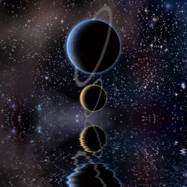 Ilustração Espaço Galáctico Futurista Com Planetas — Fotografia de Stock