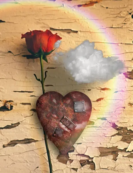 Amor Oxidado Con Rosa Ilustración Creativa Conceptual — Foto de Stock
