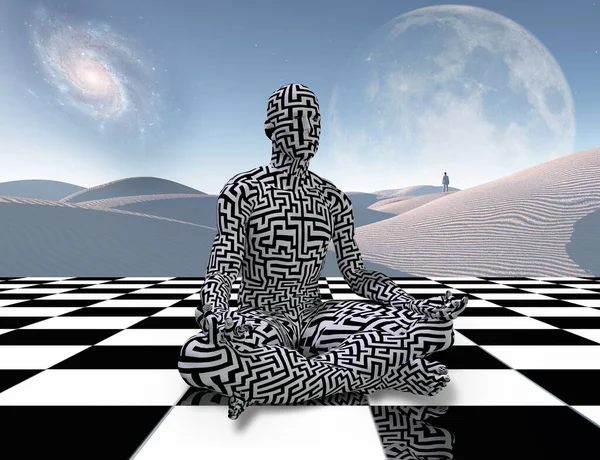 Satranç Tahtasında Meditasyon Kavramsal Soyut Çizim — Stok fotoğraf