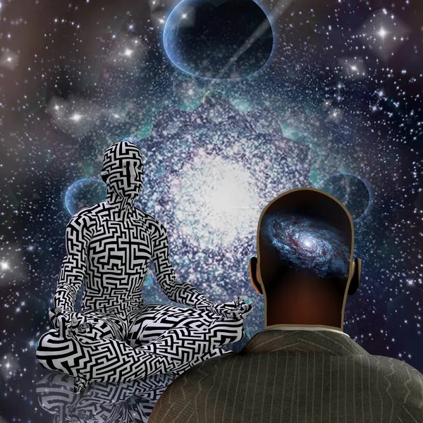 抽象的な3Dレンダリングアートです 星雲空間での瞑想 男性の数字 — ストック写真