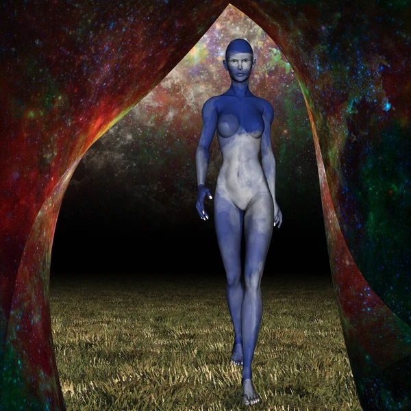Futuristiska Sky Woman Digital Konst Illustration Kvinnlig Figur — Stockfoto