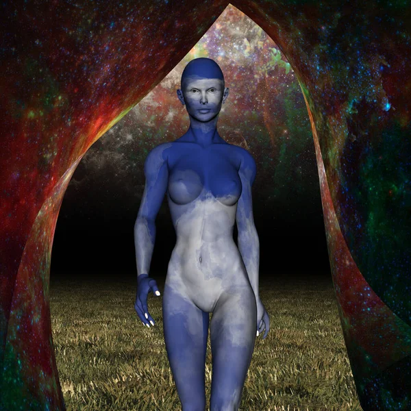 未来派的天空妇女 数码艺术 女性形象的图解 — 图库照片