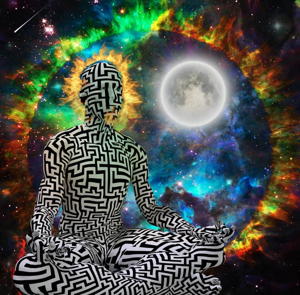 Cosmos Abstrait Surréaliste Illustration Méditation Humaine Dans Espace — Photo