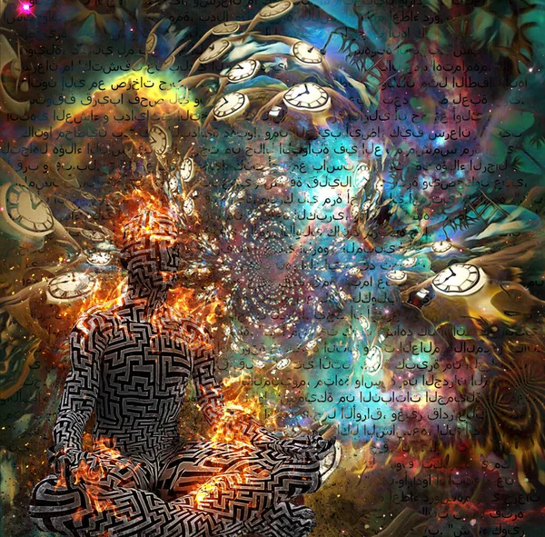 Abstrakt Digital Konst Illustration Människan Kropp Meditera — Stockfoto