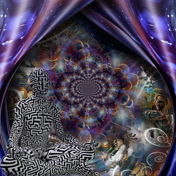 Abstrakter Und Surrealer Kosmos Illustration Menschlicher Meditation Weltraum — Stockfoto