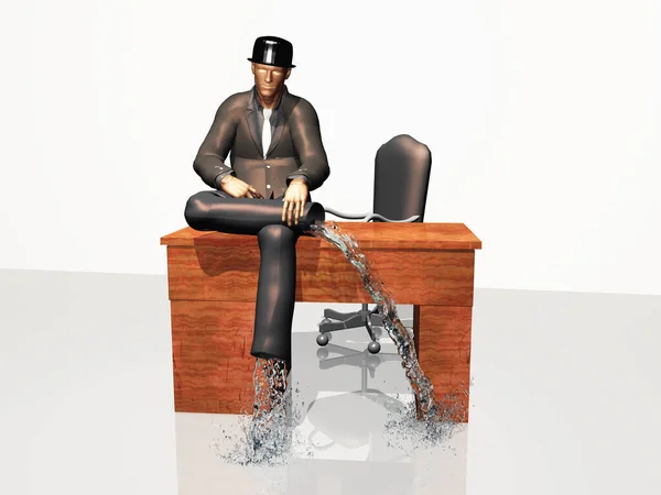 Water Man Sitting Work Desk Isolated White — Stock Photo, Image