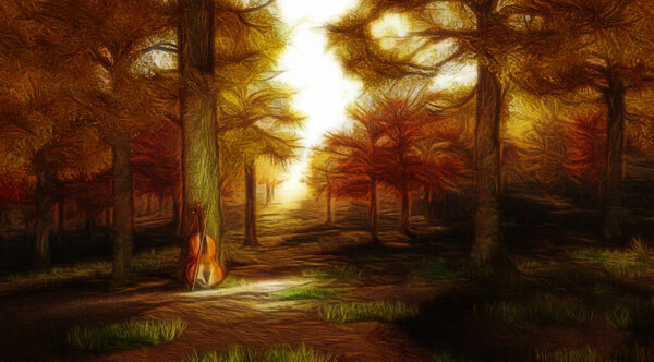 Violin in autumnal park, colorful picture