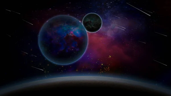 惑星のある未来的な銀河空間のイラスト — ストック写真