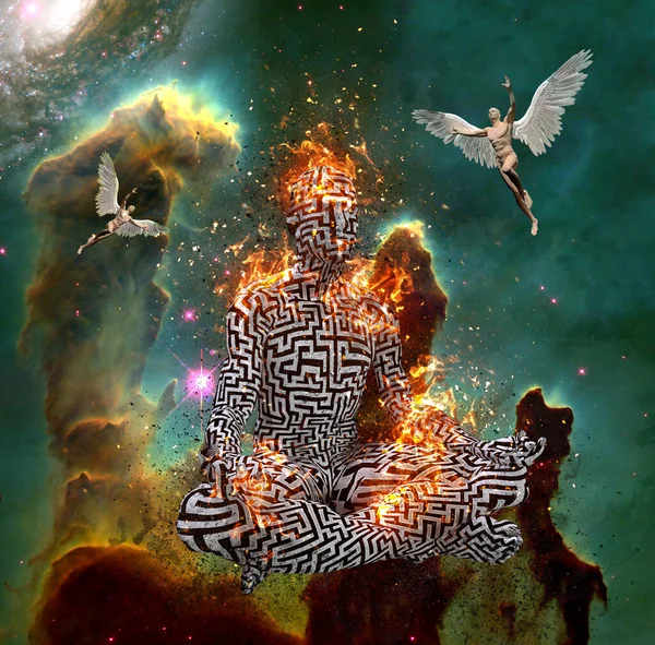 Abstraktní Surrealistický Vesmír Ilustrace Lidské Meditace Prostoru — Stock fotografie
