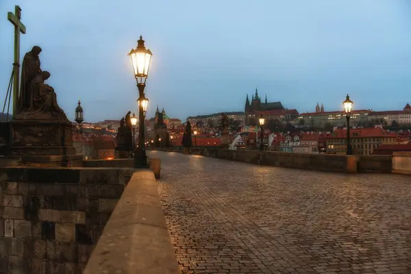 Piękny Widok Mostu Karola Pradze Świcie Czechy — Zdjęcie stockowe