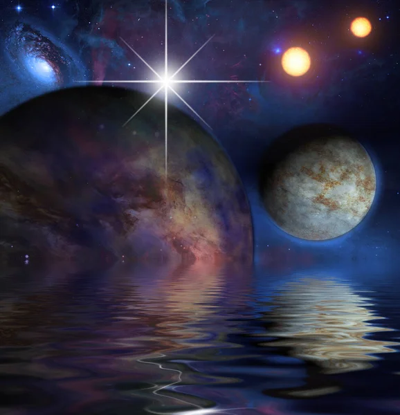 惑星のある未来的な銀河空間のイラスト — ストック写真