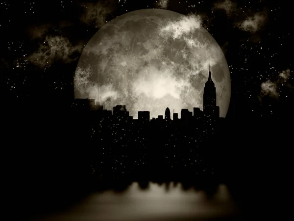 Lua Cheia Noite Cidade — Fotografia de Stock