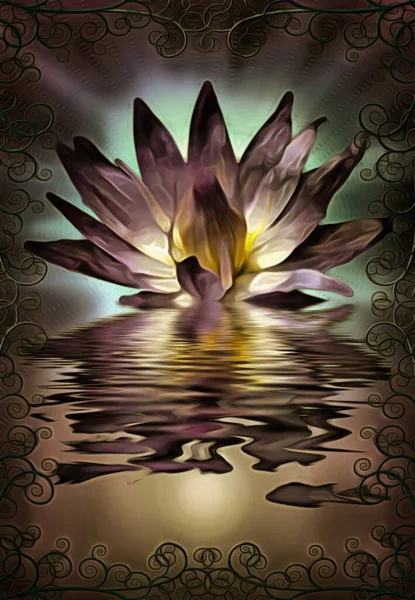 Kwitnąca Lilia Wodna Kwiat Lotosu Ilustracja — Zdjęcie stockowe