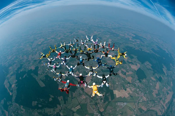 Skydivers Formação Céu Esporte Extremo — Fotografia de Stock
