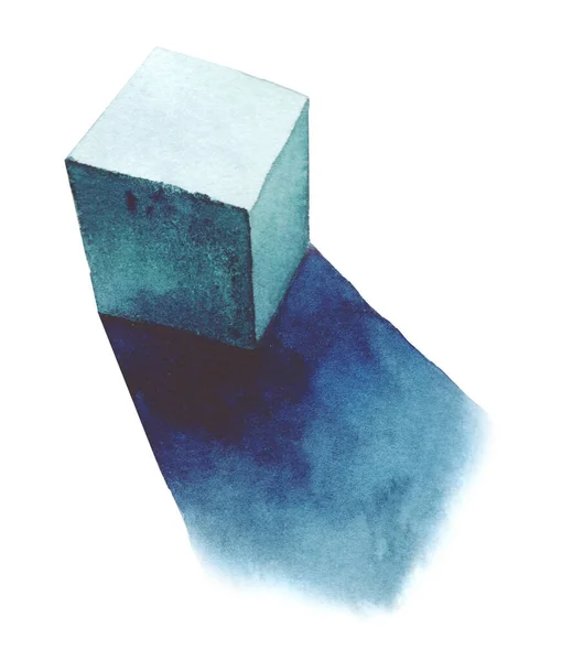 Cube Grundläggande Geometriska Former Med Dramatiskt Ljus Och Skugga Akvarell — Stockfoto