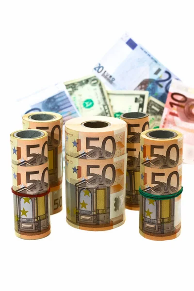 Yuvarlak Toplu Banknotların Farklı Değerleri — Stok fotoğraf
