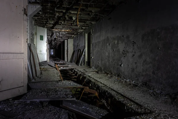 Abandoned Corridor Pripyat Chernobyl Exclusion Zone 2019 — Stock Photo, Image