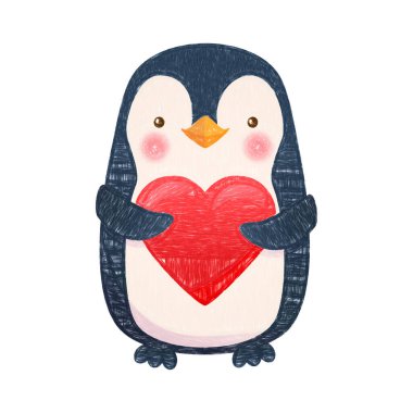 Penguen çizgi film karakteri, çocuklar için sevimli bir illüstrasyon.