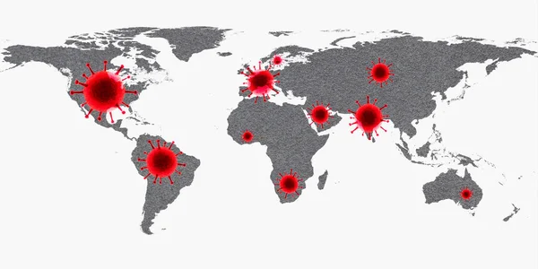 Ilustrace Mapy Světa Zobrazující Aktivní Místa Viru Korony — Stock fotografie