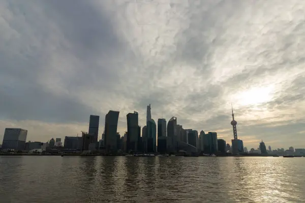 Shanghai Skyline Sunset Lujiazui Financial District Huangpu River China — Stock Photo, Image