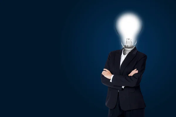 Light Bulb Head Business Woman Have Idea Creativity Crea — Stock Photo, Image