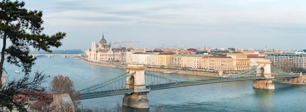 Parliament Building Chain Bridge Budapest Hungary Europe — Stock Photo, Image