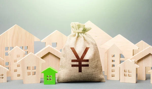 Yen Yuan Bolsa Dinero Una Ciudad Figuras Casa Compra Bienes — Foto de Stock